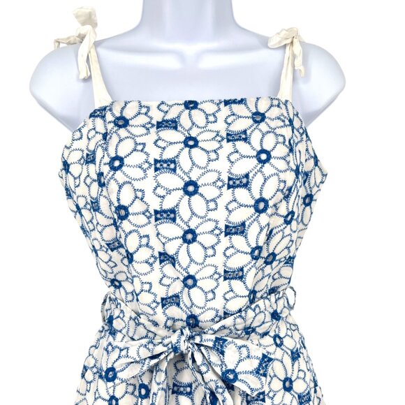 Miami Eyelet Blue White Floral Lace Tie-Strap Romper Size Medium - Picture 2 of 15